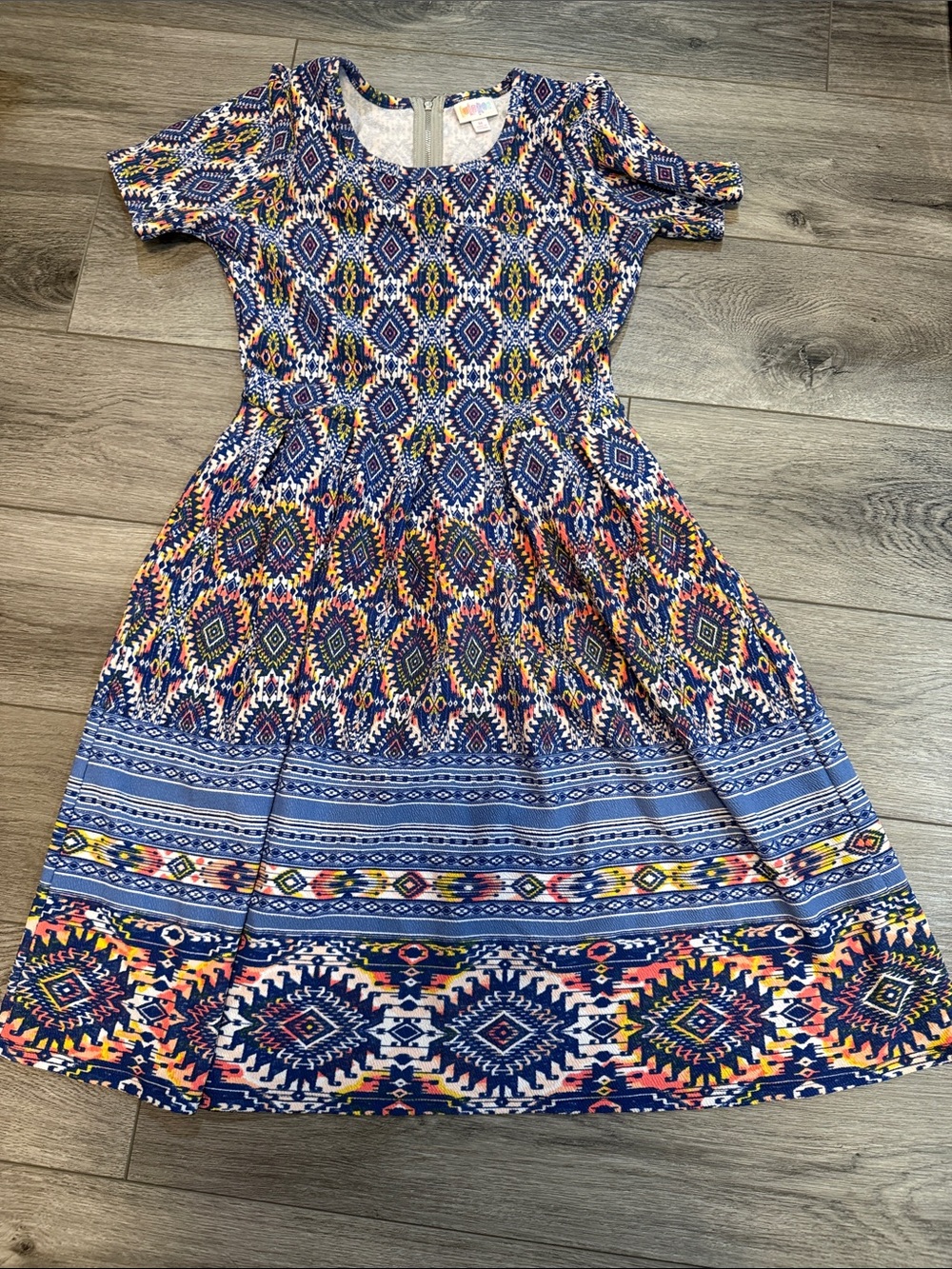 LuLaRoe Multicolor Blue Aztec Print Casual Dress